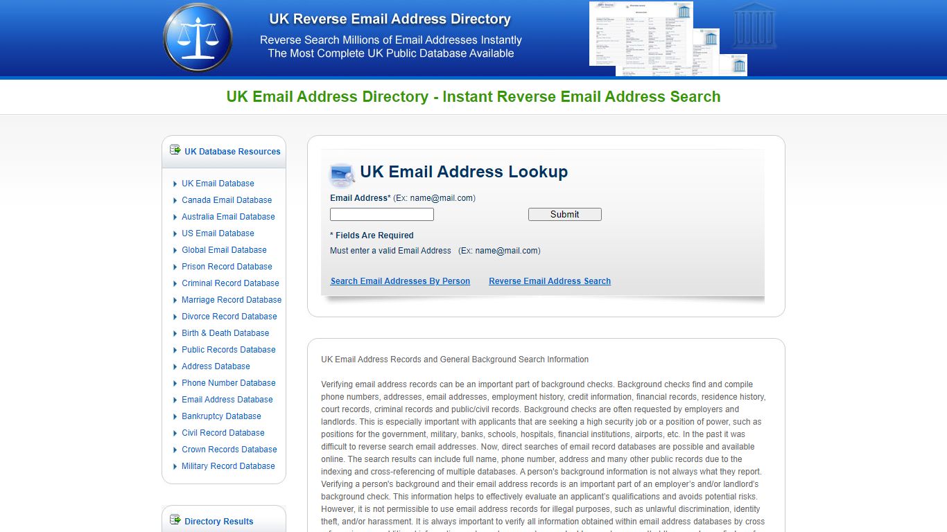 UK Email Address Directory - Instant Reverse Email Address Search